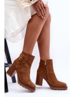 Zamszové Botky Na Podpatku Hnědé Makeline