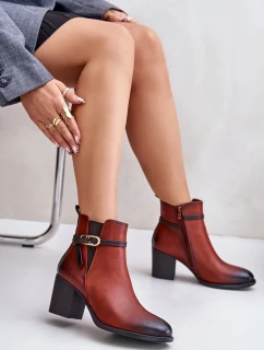 Dámské boty na podpatku s vyteplením a páskem hnědé Zinithia