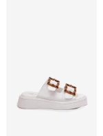 Eko Kožené Sandály Dámské Na Platformě S Přezkami Bílé Xanivia Eko Kožené Sandály Dámské Na Platformě S Přezkami Bílé Xanivia