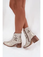 Dámské kotníky s otevřenou síťovinou z přírodní kůže na podpatku Zazoo 3690 zlaté popraskané