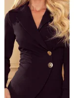 Černé matné přeložené dámské šaty s knoflíky a límečkem 340-4