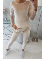 Velurová souprava s řasením na zadní straně béžová