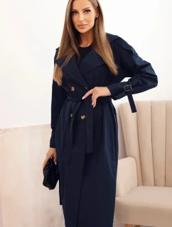 Dámský kabát v pase se zavazováním s límcem granátový