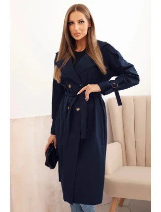 Dámský kabát v pase se zavazováním s límcem granátový