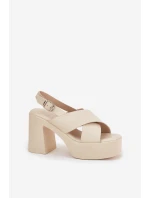 Dámské Sandály Na Podpatku A Platformě Z Eko Kůže Světle Béžové Annavin