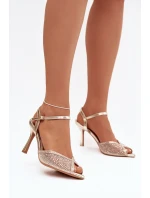 Dámské sandály na jehlovém podpatku se zdobením Peloria – zlaté