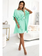 287-31 SOFIA Dámské motýlí šaty se zavazováním v pase - MINT