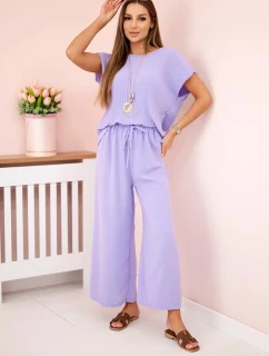Viskózový komplet plisovaná halenka + kalhoty světle fialová