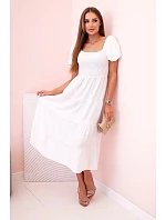 Dámské viskózové šaty s nabíranými rukávy a volánkovým topem ecru Dámské viskózové šaty s nabíranými rukávy a volánkovým topem ecru