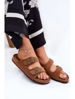 Semišové Dámské Pantofle Se Sponami Big Star RR274A394 Hnědé