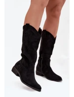 Kozaki Cowboyové na nízkém podpatku z eko semiše černé Cherrie