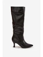 Dámské kotníkové boty Karella na jehlovém podpatku z eko‑kůže – černé