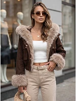 Krátká dámská bunda s odnímatelnou kožešinou, hnědá, FashionStreet TY5836 Krátká dámská bunda s odnímatelnou kožešinou, hnědá, FashionStreet TY5836