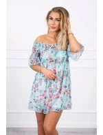 Španělské šaty s květinovým motivem v mátové barvě Španělské šaty s květinovým motivem v mátové barvě