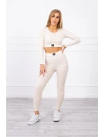 Souprava s blůzou nahoře pruhovaná světle béžová