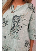 Dámská bavlněná blůza s ohrnutým rukávem a vzorem paisley mátová