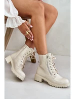 Lakované boty workerky na zip zateplené béžové Ravanthia