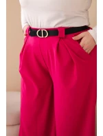 Dámské kalhoty Plus Size viskózové s širokým nohavicí a páskem fuchsie