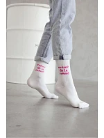 Dámské ponožky bílé s růžovým nápisem Crèmè De La Crèmè
