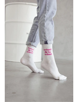 Dámské ponožky bílé s růžovým nápisem Crèmè De La Crèmè