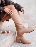 Dámské béžové kozačky FashionStreet ZY1224 Dámské béžové kozačky FashionStreet ZY1224
