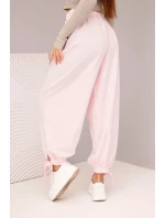 Dámské kalhoty s širokými nohavicemi a zavazováním dole cukrově růžový