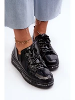 Šněrovací dámské polobotky na platformě z přírodní kůže S.Barski LR620 Černé Šněrovací dámské polobotky na platformě z přírodní kůže S.Barski LR620 Černé