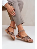 Kožené Dámské Sandály Na Plochém Podpatku Leopardí Zazoo 3688 Hnědé