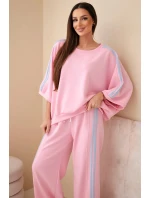 Dámský set viskózový máslový s širokou nohavicí a volnou blůzou světle růžový