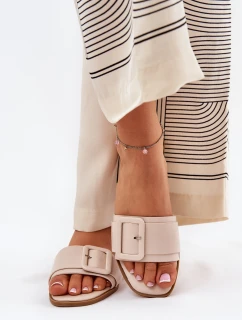 Ploché Dámské Sandály Eko Kožené S Přezkou Béžové Bamma