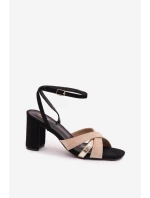 Dámské sandály na podpatku s pásky Ekologická semiš Černé Karilora