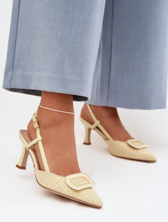 Dámské sandály na podpatku s ozdobným prvkem Žluté Eslina