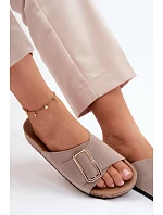 Kožené semišové dámské pantofle s přezkou tmavě béžové Beryl