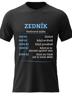 Pánské bavlněné tričko s potiskem - HODINOVÁ SAZBA - ZEDNÍK - černé