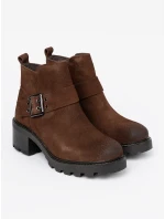 Designové  kotníčkové boty dámské hnědé na širokém podpatku