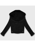 Černá bunda z ekologické kůže s kožešinovým límcem Glakate (LU98091#)