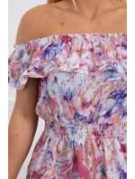 Květinové šaty s odhalenými rameny tmavě růžové