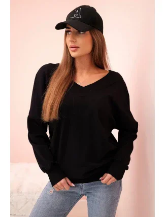 Dámská mikina s dlouhým rukávem a výstřihem do V černá