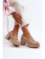 Dámské polobotky na masivním podpatku s ozdobou Beige Ranunca