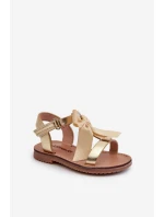 Dětské sandálky S Mašlí Na Suchý Zip Zlaté Joratia
