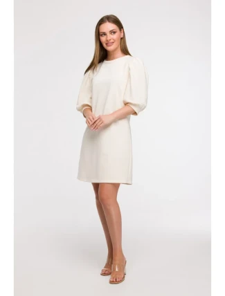 B291 Šaty áčkového střihu s pouzdrovými rukávy - vanilka
