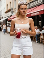 Dámské šortky s vysokým pasem a páskem, bílé, FashionStreet SY0587 Dámské šortky s vysokým pasem a páskem, bílé, FashionStreet SY0587