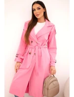 Dámský kabát v pase s límečkem světle růžový