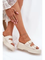 Dámské pantofle na platformě a klínu s přezkami světle béžové Nitarelia