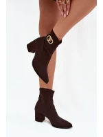 Dámské boty na podpatku se zlatým detailem Čokoládové Zazoo 3128