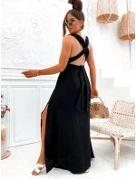 Černé dámské mušelínové šaty se zavazovacím výstřihem (8298) Černé dámské mušelínové šaty se zavazovacím výstřihem (8298)