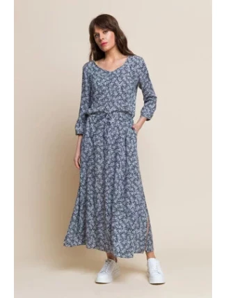 Letní dlouhé šaty Nancy modro-bílo-hnědé - Benedict