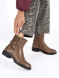 Exkluzívní hnědé kotníčkové boty dámské na širokém podpatku