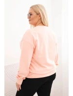 Dámská mikina s kroužkovým vzorem Plus Size bavlněná basic s kulatým výstřihem lososová