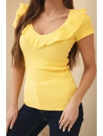 Dámská pruhovaná blůza s volánkem u výstřihu žlutá